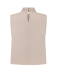 BEIGE STRIPED LALE BLOUSE WITH DRAPED NECKLINE