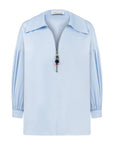 BLUE PETUNYA SHIRT WITH BEADED ZIP DETAIL