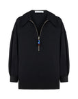 BLACK PETUNYA SHIRT WITH BEADED ZIP DETAIL