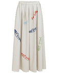 BLUE STRIPED LONG SKIRT WITH FISH PATTERNS