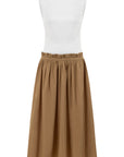 WHITE TOP CAMEL SKIRT DRESS