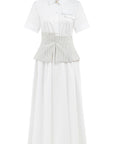 WHITE DRESS WITH BLUE STRIPED CORSET