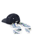 DENIM CAP WITH BLUE/GREEN STRIPED BANDANA