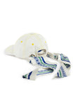 WHITE DENIM CAP WITH BLUE/GREEN STRIPED BANDANA