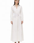 BELT DETAILED LONG SLEEVE WHITE DRESS