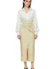 SCARF DETAILED BUTTER YELLOW SKIRT