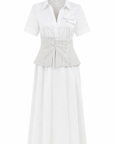 WHITE DRESS WITH BLUE STRIPED CORSET