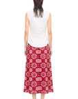 RED DENIM LONG SKIRT WITH EMBROIDERY