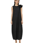 BLACK TAFFETA DRESS WITH FLOUNCE ACCESSORY