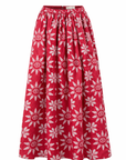 RED DENIM LONG SKIRT WITH EMBROIDERY