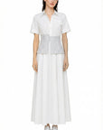 WHITE DRESS WITH BLUE STRIPED CORSET