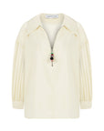 BUTTER YELLOW PETUNYA SHIRT WITH BEADED ZIP DETAIL