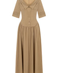CAMEL POPLIN CORSET DETAILED DRESS