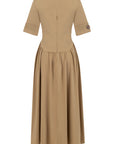 CAMEL POPLIN CORSET DETAILED DRESS