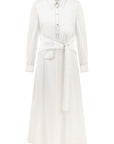 BELT DETAILED LONG SLEEVE WHITE DRESS