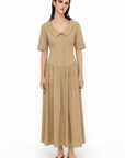 CAMEL POPLIN CORSET DETAILED DRESS