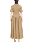 CAMEL POPLIN CORSET DETAILED DRESS