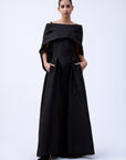 DRAPED SHAWL SHANTUNG DRESS