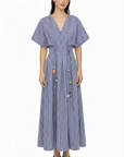 GINGHAM SHORT SLEEVED DRESS WITH TASSELS