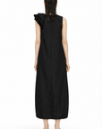 BLACK TAFFETA DRESS WITH FLOUNCE ACCESSORY