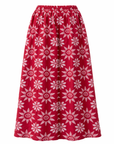 RED DENIM LONG SKIRT WITH EMBROIDERY